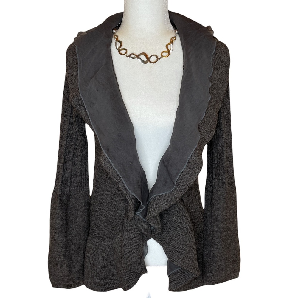 Tracy Porter Wool Blend Ruffle/Silk front Slate Gray Cardigan Size:4-6